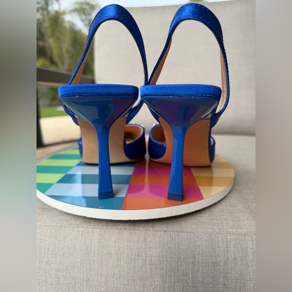 Blue Satin Women's Slingback heels with Rhinestone Bows size 8,5 - Picture 6 of 12